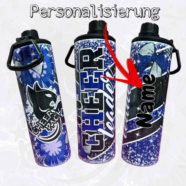 Trinkflasche/Tumbler 2 Aufsätze Cup 20oz - Cheer Pack Cheerleader Katze PERSONALISIERUNG
